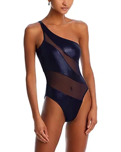 Norma Kamali Snake Mesh One Piece Swimsuit In Blue