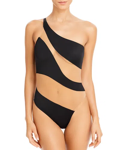 NORMA KAMALI SNAKE MESH STRIPE ONE PIECE SWIMSUIT