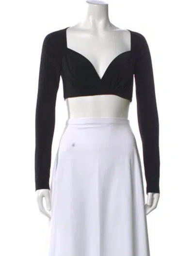 Pre-owned Norma Kamali Square Neckline Long Sleeve Crop Top In Black
