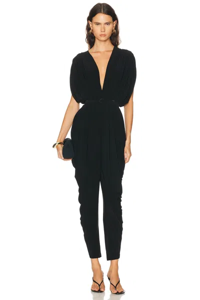 Norma Kamali Square Sleeve Waterfall Jumpsuit In Black