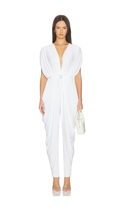 Norma Kamali Square Sleeve Waterfall Jumpsuit In White