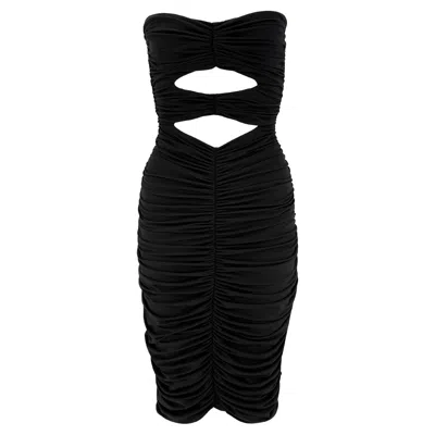 Pre-owned Norma Kamali S/s 1991  Black Bodycon Double Cutout Ruched Strapless Dress It42