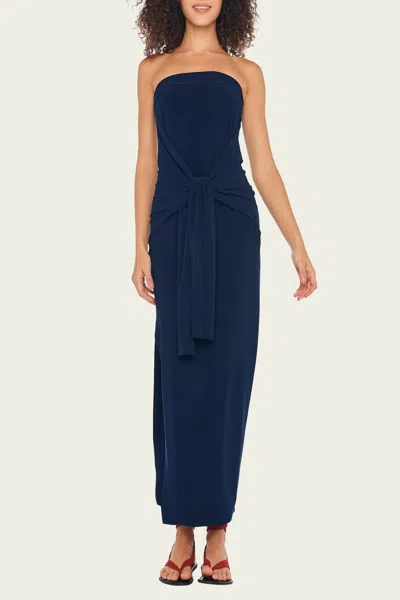Norma Kamali Strapless All-in-one Side Slit Gown In True Navy In Blue