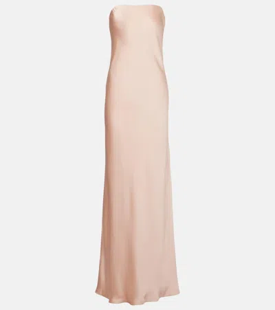 Norma Kamali Strapless Crêpe Satin Maxi Dress In Pink