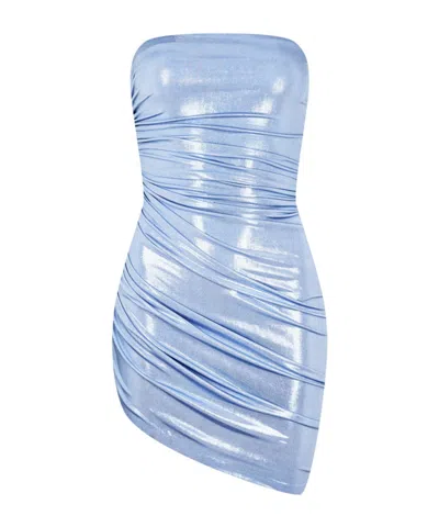 Norma Kamali Strapless Diana Pickball Mini Dress In Blue