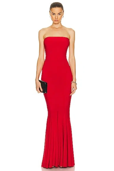 Norma Kamali Turtleneck Strapless Fishtail Gown In Tiger Red