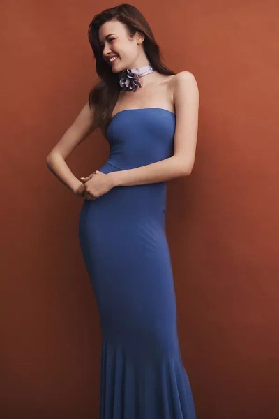 Norma Kamali Strapless Fishtail Maxi Dress In Blue