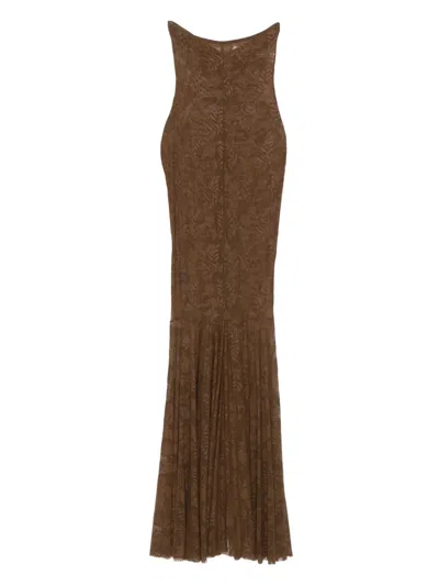Norma Kamali Strapless Fishtail Maxi Dress In Brown