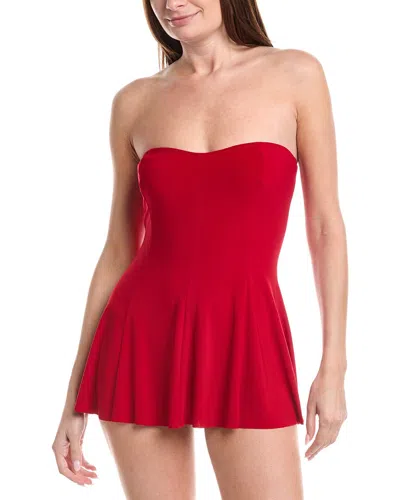 Norma Kamali Strapless Flared Swim Dress In Red