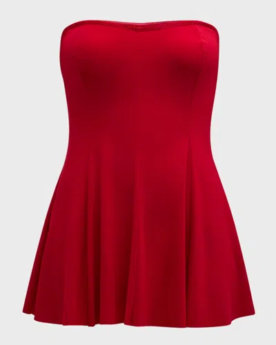 Norma Kamali Strapless Flared Swimdress In Red