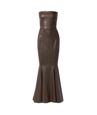 Norma Kamali Strapless Imitation Leather Dress In Brown
