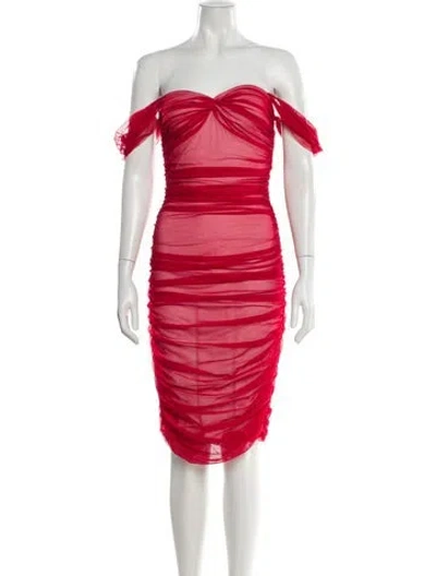 Pre-owned Norma Kamali Strapless Knee-length Dress In Red