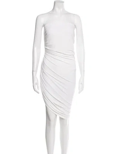 Pre-owned Norma Kamali Strapless Knee-length Dress In White