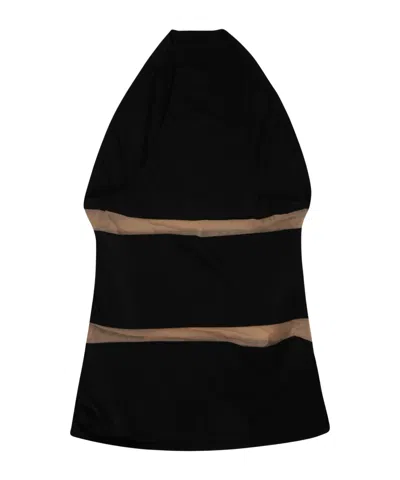 Norma Kamali Strapless Mesh Swimsuit Sheer Panel Design In Black