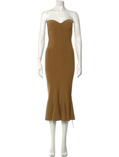 Pre-owned Norma Kamali Strapless Midi Length Dress In Brown