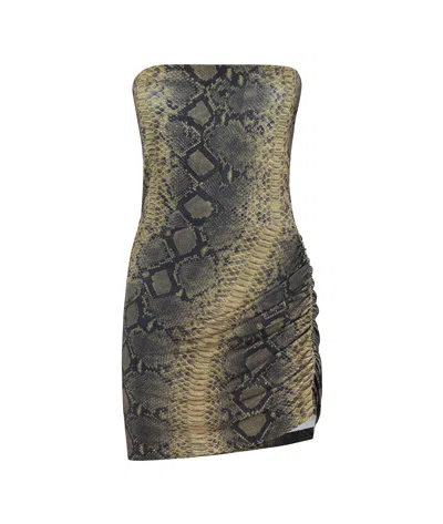 Norma Kamali Strapless Side Drape Pickleball Dress In Multicolour