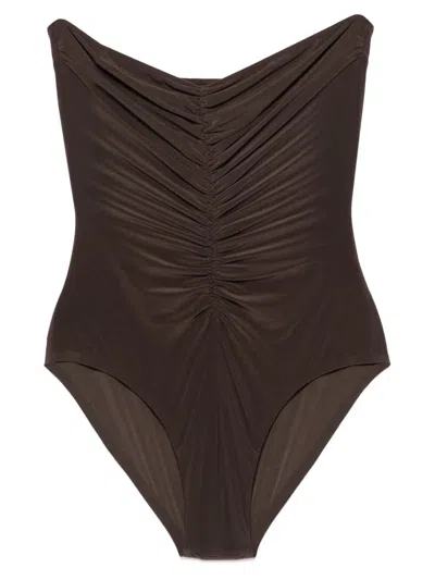 Norma Kamali Strapless One Piece In Brown