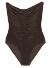 Norma Kamali Strapless Ruched Front Mio In Brown