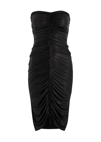 Norma Kamali Strapless Ruched Stretch-jersey Dress In Black