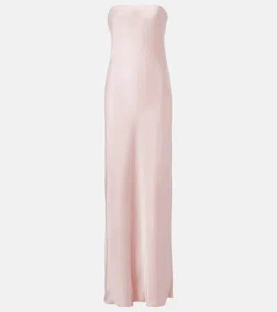 Norma Kamali Strapless Satin Maxi Dress In Purple