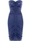 Norma Kamali Strapless Shirred Front Dress To Knee In Blue