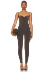 Norma Kamali Strapless Shirred Front Catsuit In Espresso