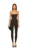 Norma Kamali Strapless Shirred Front Catsuit In Espresso