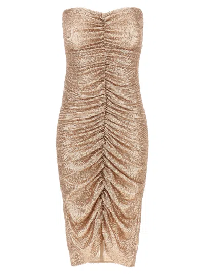 Norma Kamali Strapless Shirred Front Dress In Gold