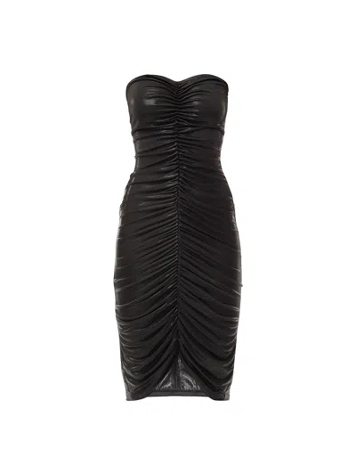 Norma Kamali Strapless Shirred Front Dress In Black