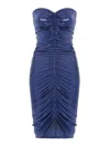 Norma Kamali Strapless Shirred Front Dress To Knee In Blue