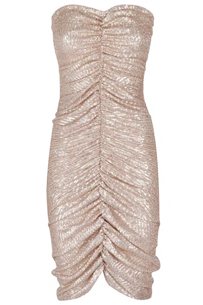 Norma Kamali Strapless Shirred Front Dress To Knee In Brown