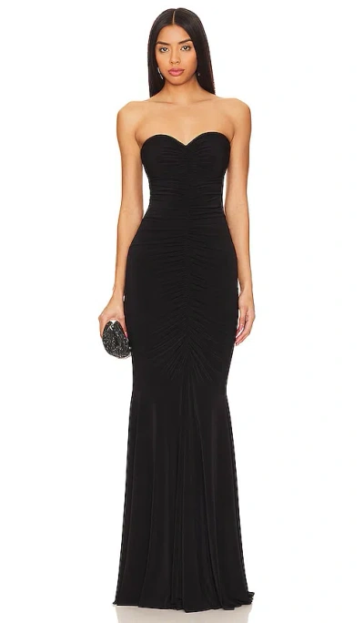 Norma Kamali Strapless Shirred Front Fishtail Gown In Black