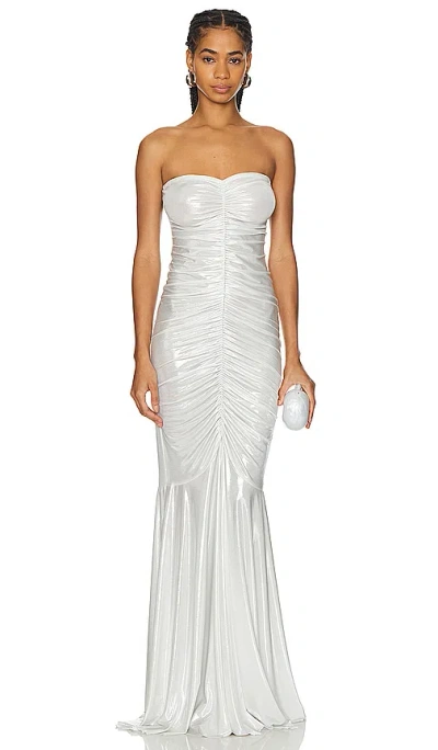 Norma Kamali Strapless Shirred Front Fishtail Gown In Pearl