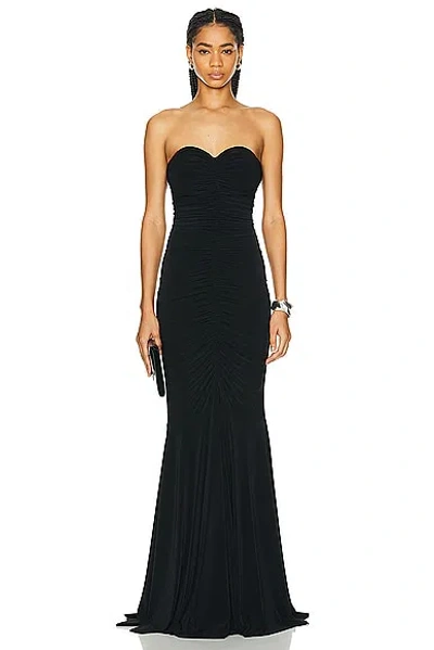 Norma Kamali Strapless Shirred Front Fishtail Gown In Black