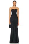 Norma Kamali Strapless Shirred Front Fishtail Gown In Black