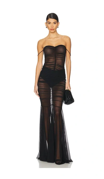 Norma Kamali Strapless Shirred Front Fishtail Gown In Black