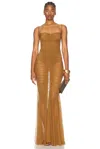 Norma Kamali Strapless Shirred Front Fishtail Gown In Bronze