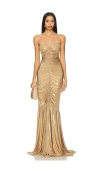 Norma Kamali Strapless Shirred Front Fishtail Gown In Metallic Gold