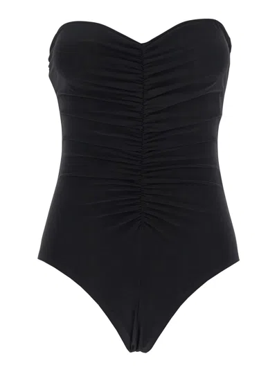 NORMA KAMALI BLACK SLEEVELESS TOP WITH RUCHES IN TECH FABRIC WOMAN