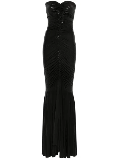 Norma Kamali Strapless Shirred Gown In Black