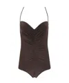 Norma Kamali Strapless Shirred Swimsuit In Espresso