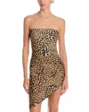 Norma Kamali Strapless Side Drape Mini Dress In Cheetah Patch