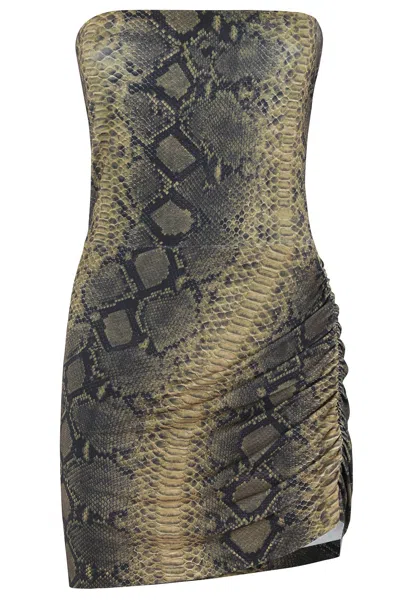 Norma Kamali Strapless Side Drape Pickleball Dress In Multicolour