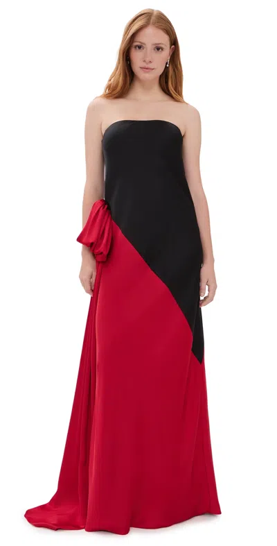 Norma Kamali Strapless Spliced Bias Bow Gown Tiger Red/black