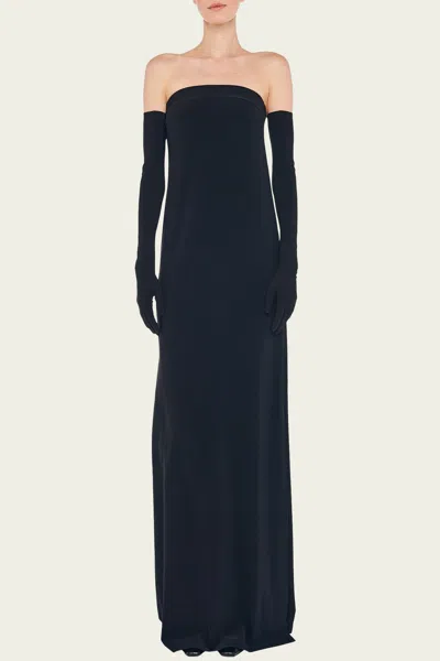 Norma Kamali Strapless Tailored Side Silt Gown In Black