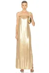 Norma Kamali Strapless Tailored Side Slit Gown In Gold