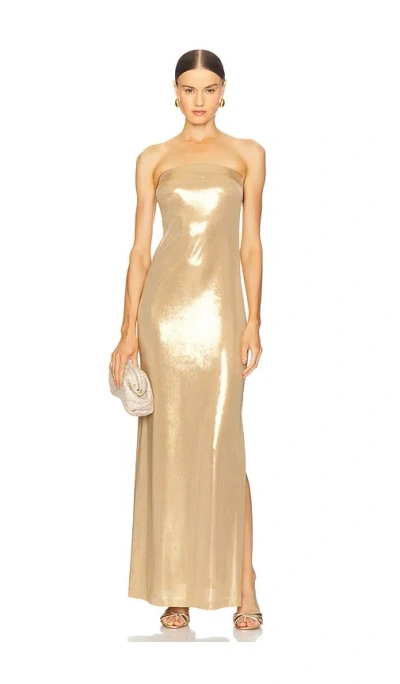Norma Kamali Strapless Tailored Side Slit Gown In Gold