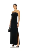 Norma Kamali Strapless Tailored Velvet Side Slit Gown In 블랙