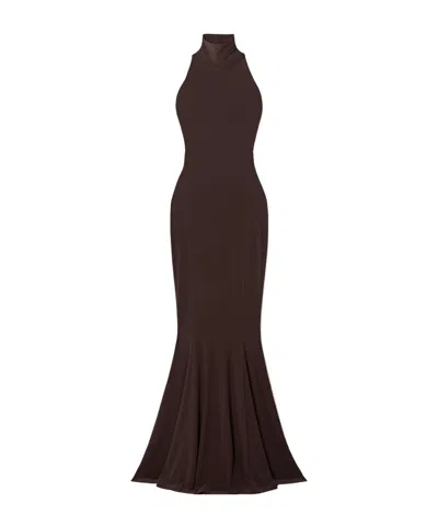 Norma Kamali Stretch-jersey Turtleneck Gown In Brown