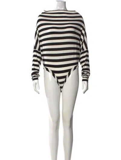Pre-owned Norma Kamali Striped Bateau Neckline Bodysuit In Black